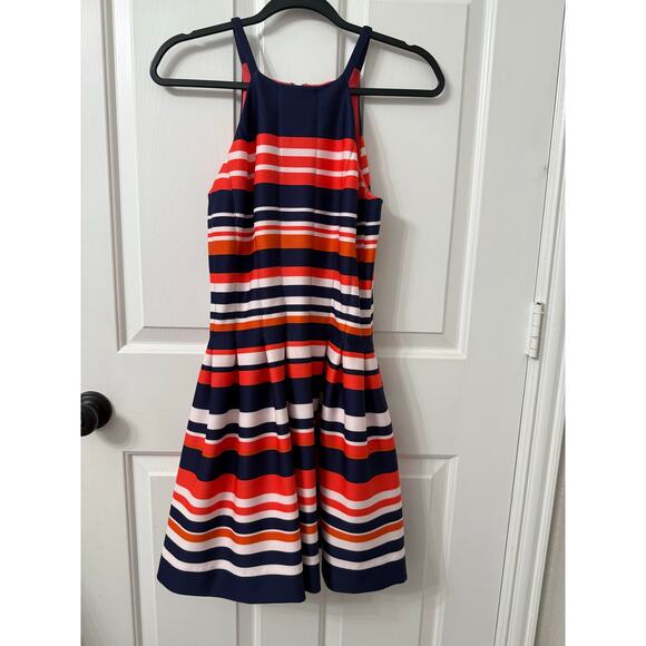 Vince Camuto Navy Red Striped Fit & Flare Halter Dress | Size 2 - Picture 3 of 5